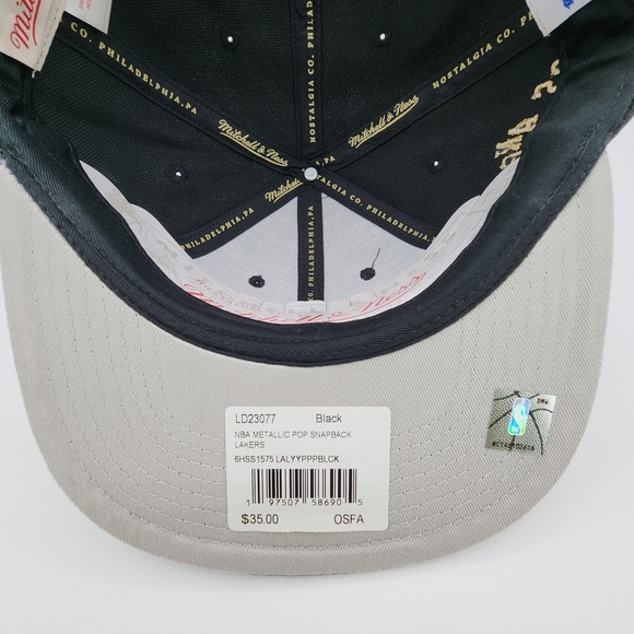 Mitchell & Ness NBA Los Angeles Lakers Black Metallic Pop Snapback Hat Adult NEW - Picture 10 of 14